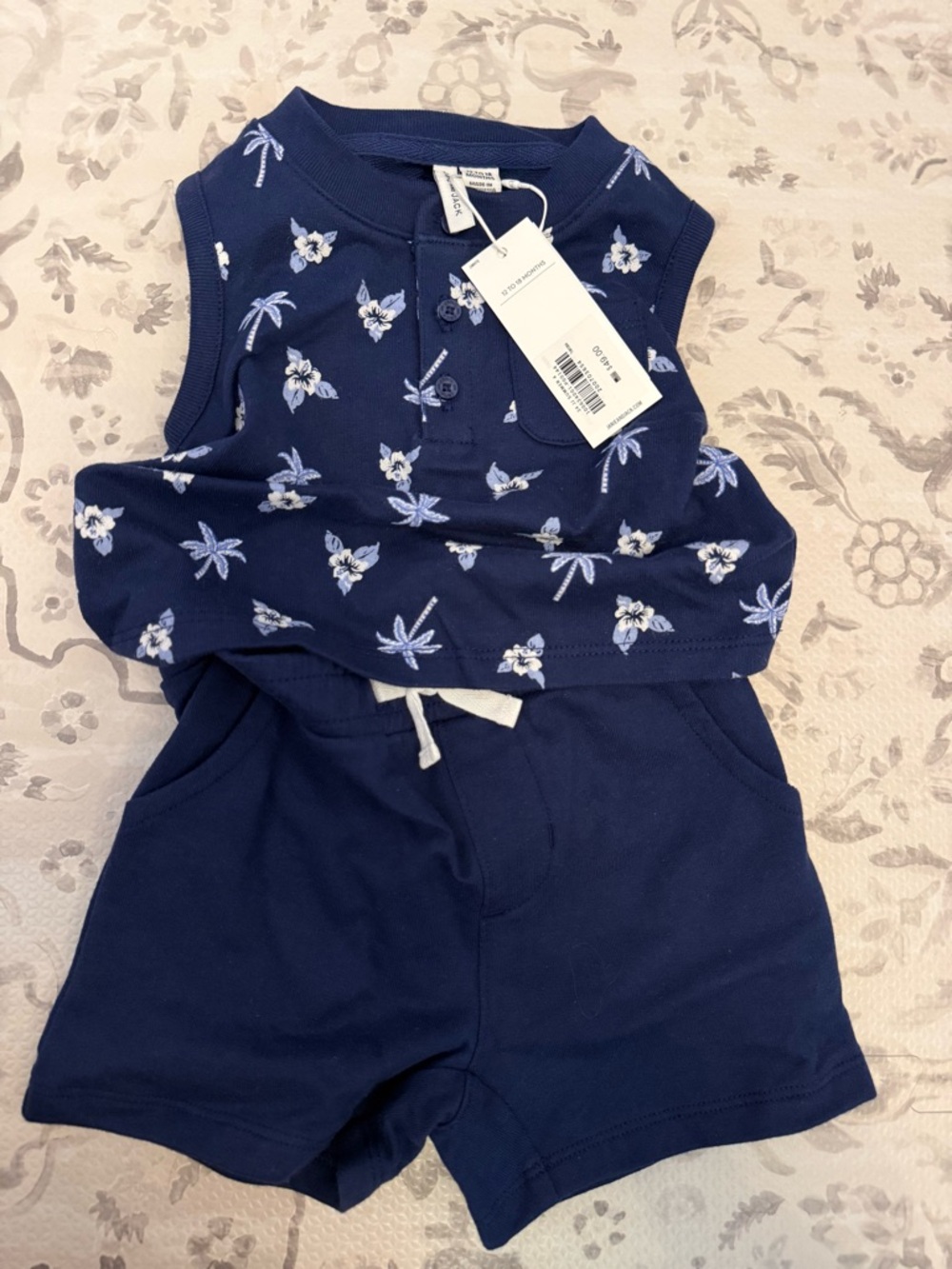Janie and Jack Navy Blue Floral Tank Top & Shorts Set